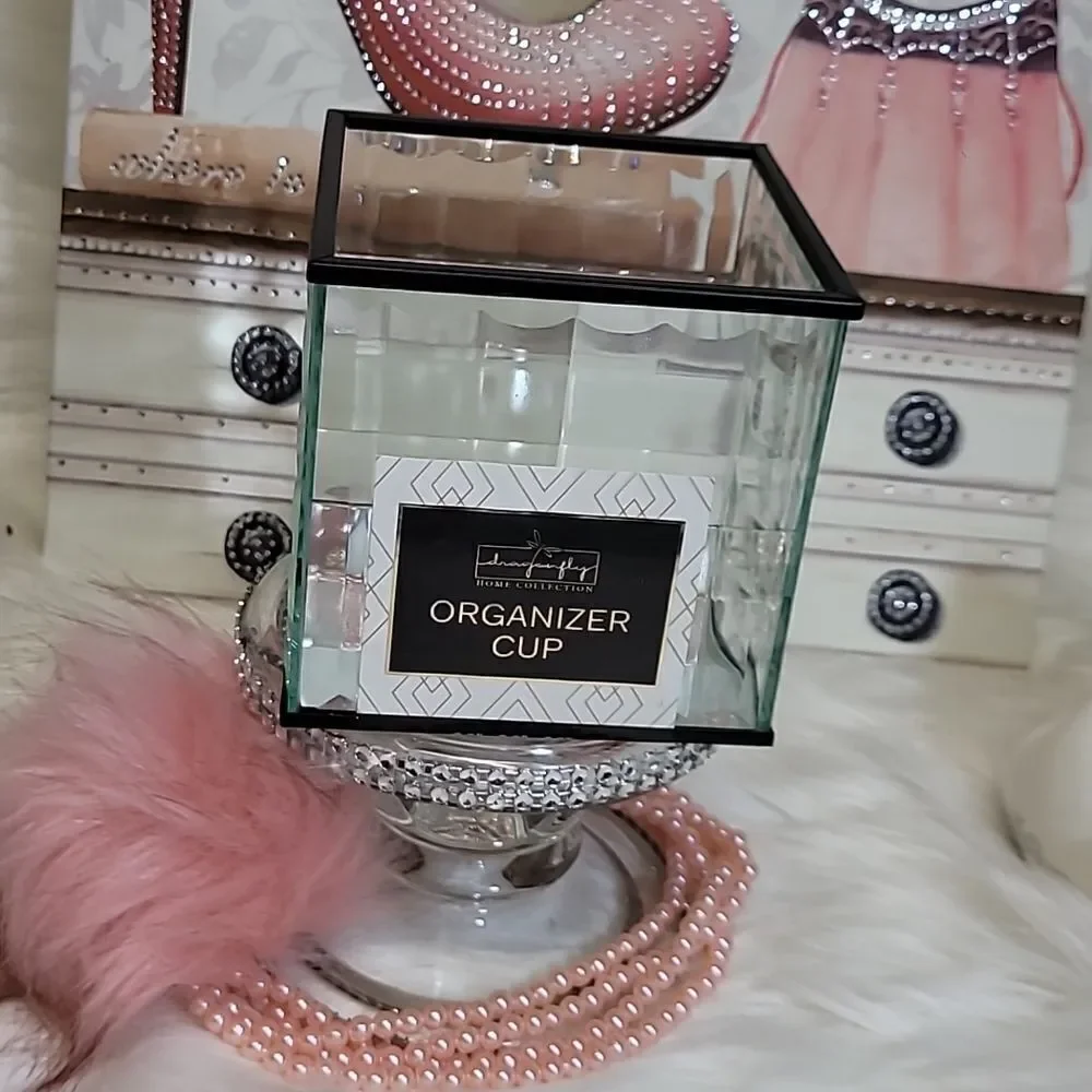 DRAGONFLY Home Collection Organizer Cup with Glass & Mirror